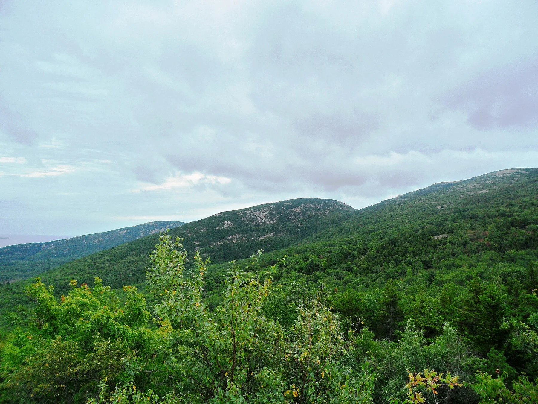 Granite slopes and islands viewed from Cadillac Mountain Road