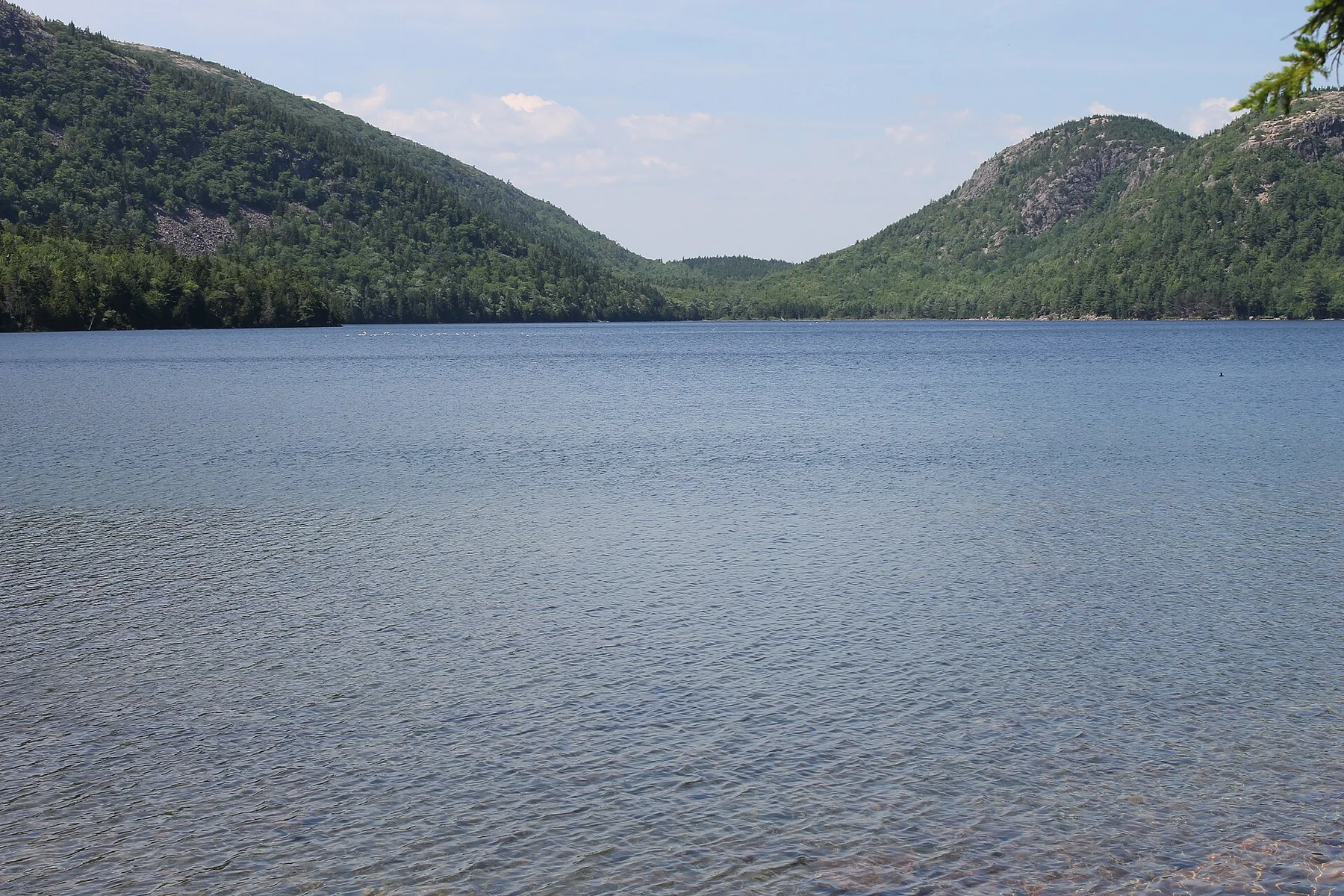 Jordan Pond shoreline with the Bubbles beyond the water