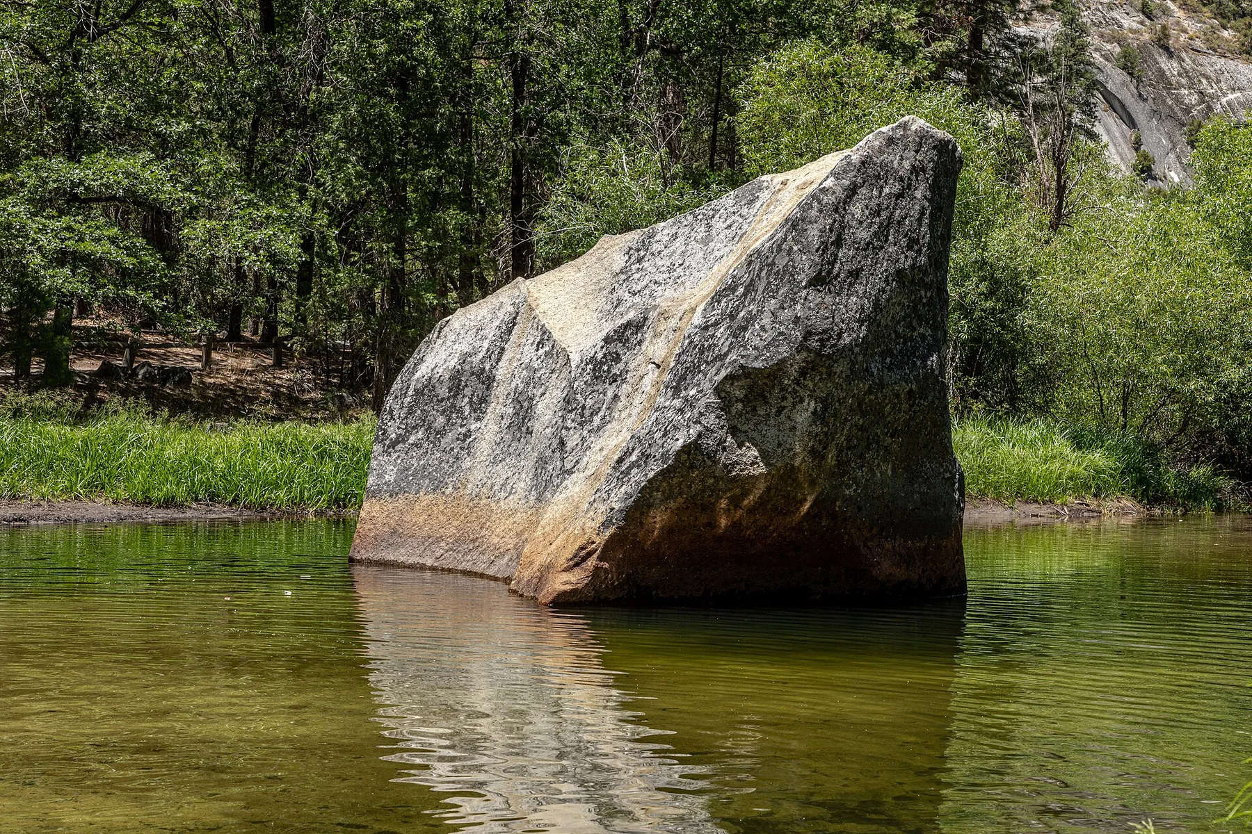 Granite walls reflected in Mirror Lake in Yosemite Valley