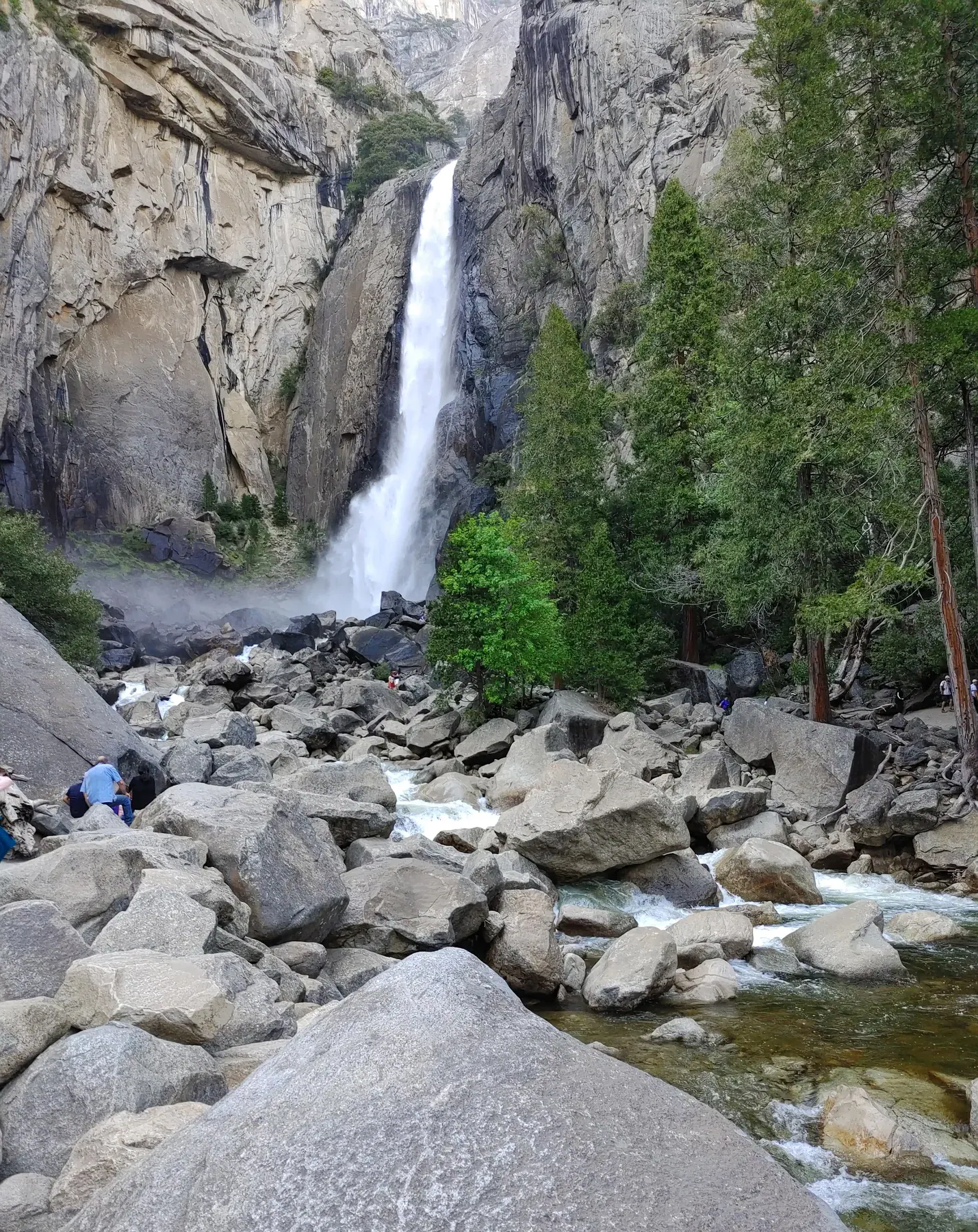 Upper and Lower Yosemite Falls above the valley