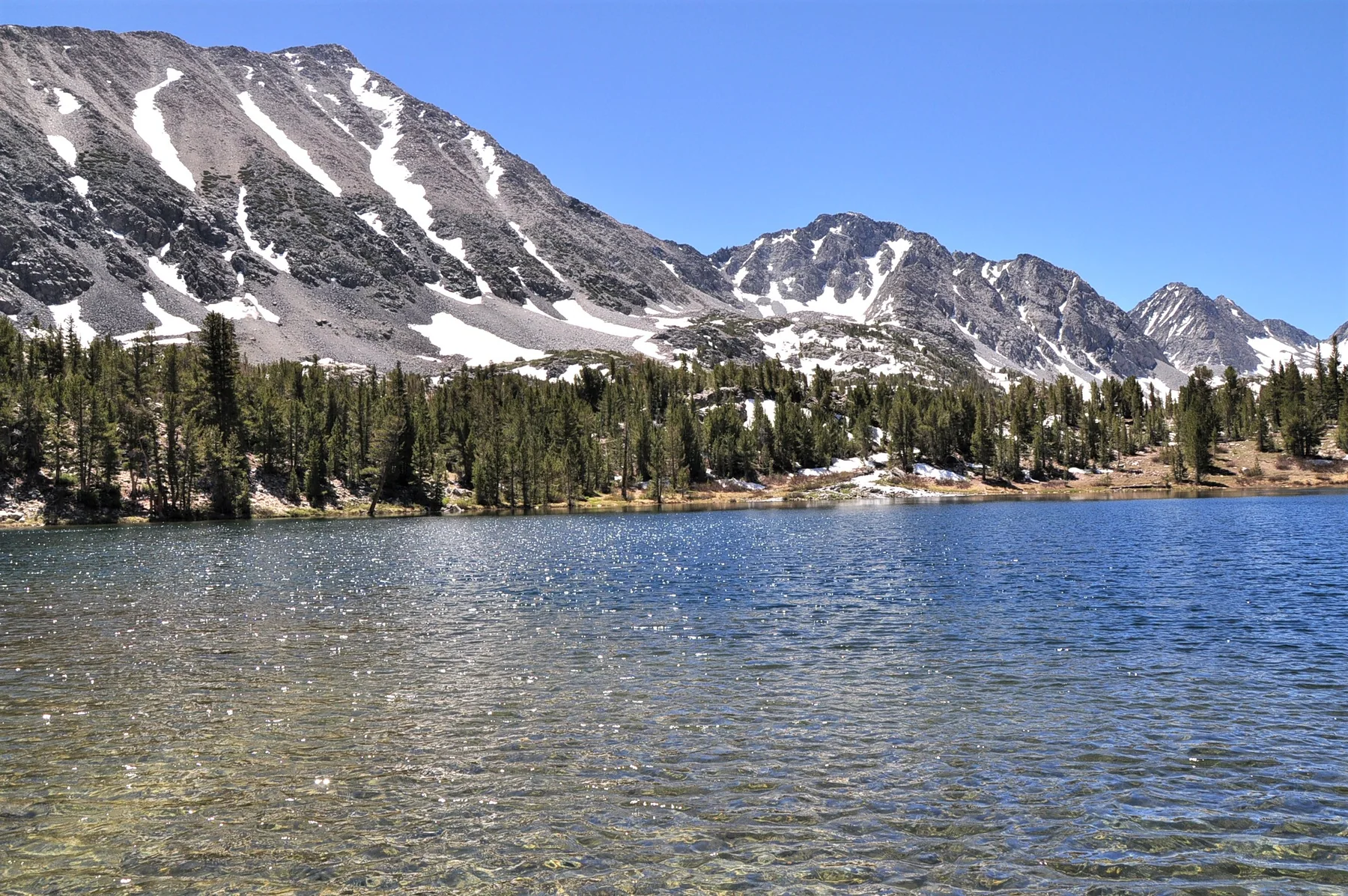 Heart Lake shoreline and mountain terrain