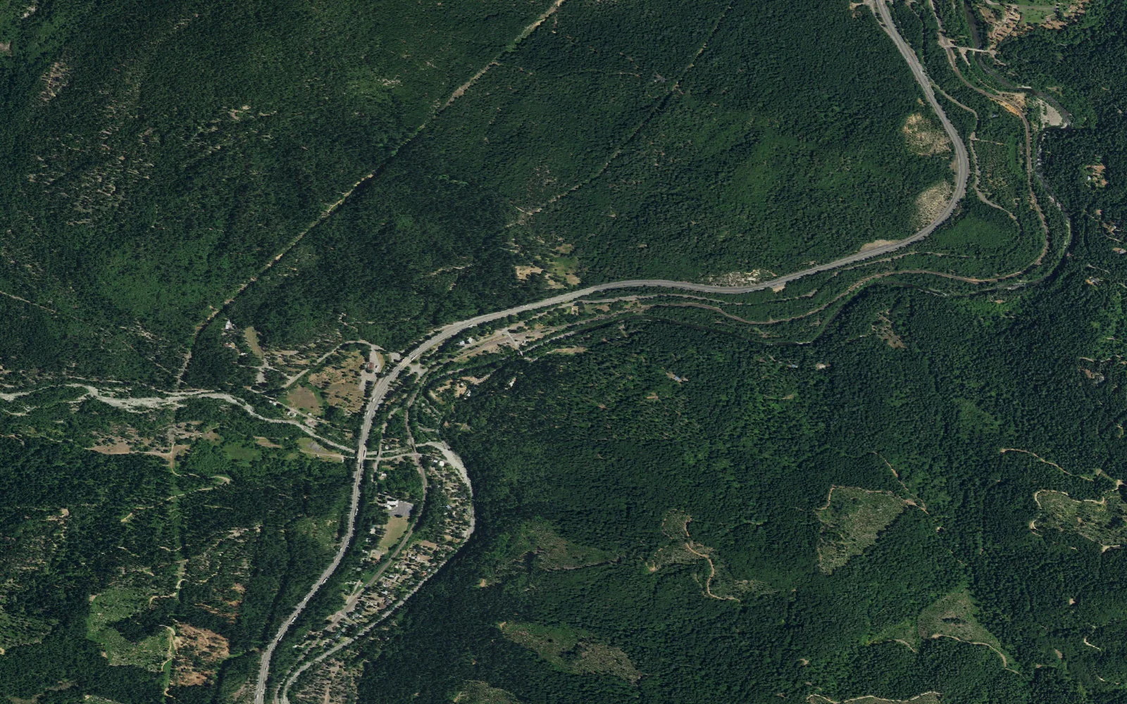 Aerial view centered on Castle Crags Environmental Camps