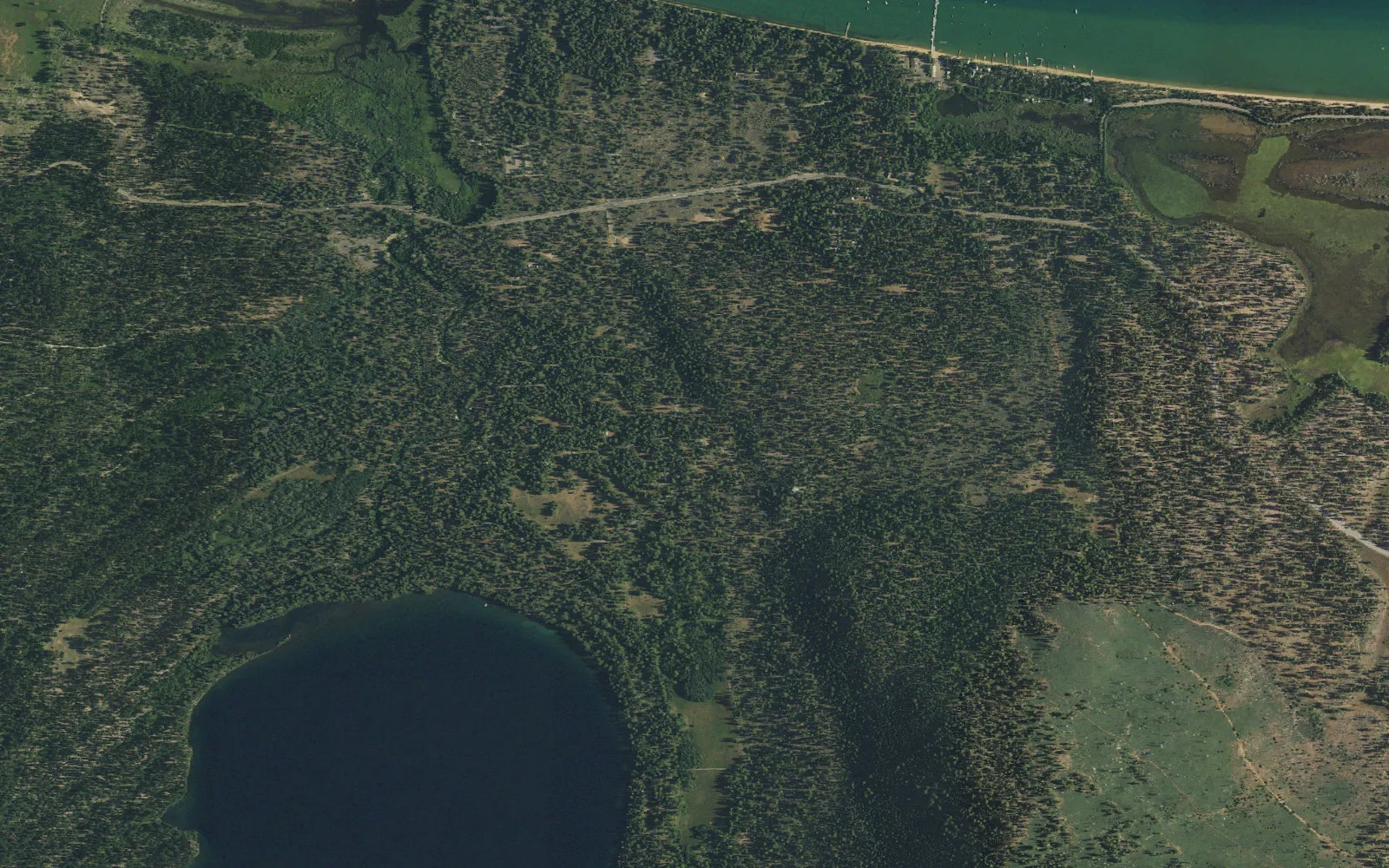 Aerial view centered on Fallen Leaf Campground