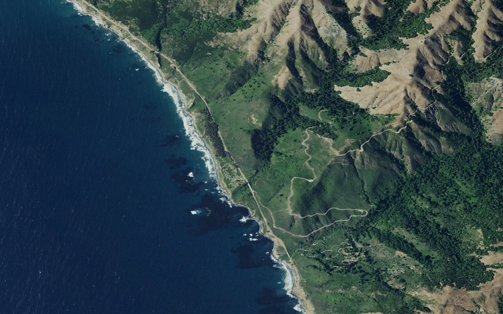 Aerial view centered on Kirk Creek Campground