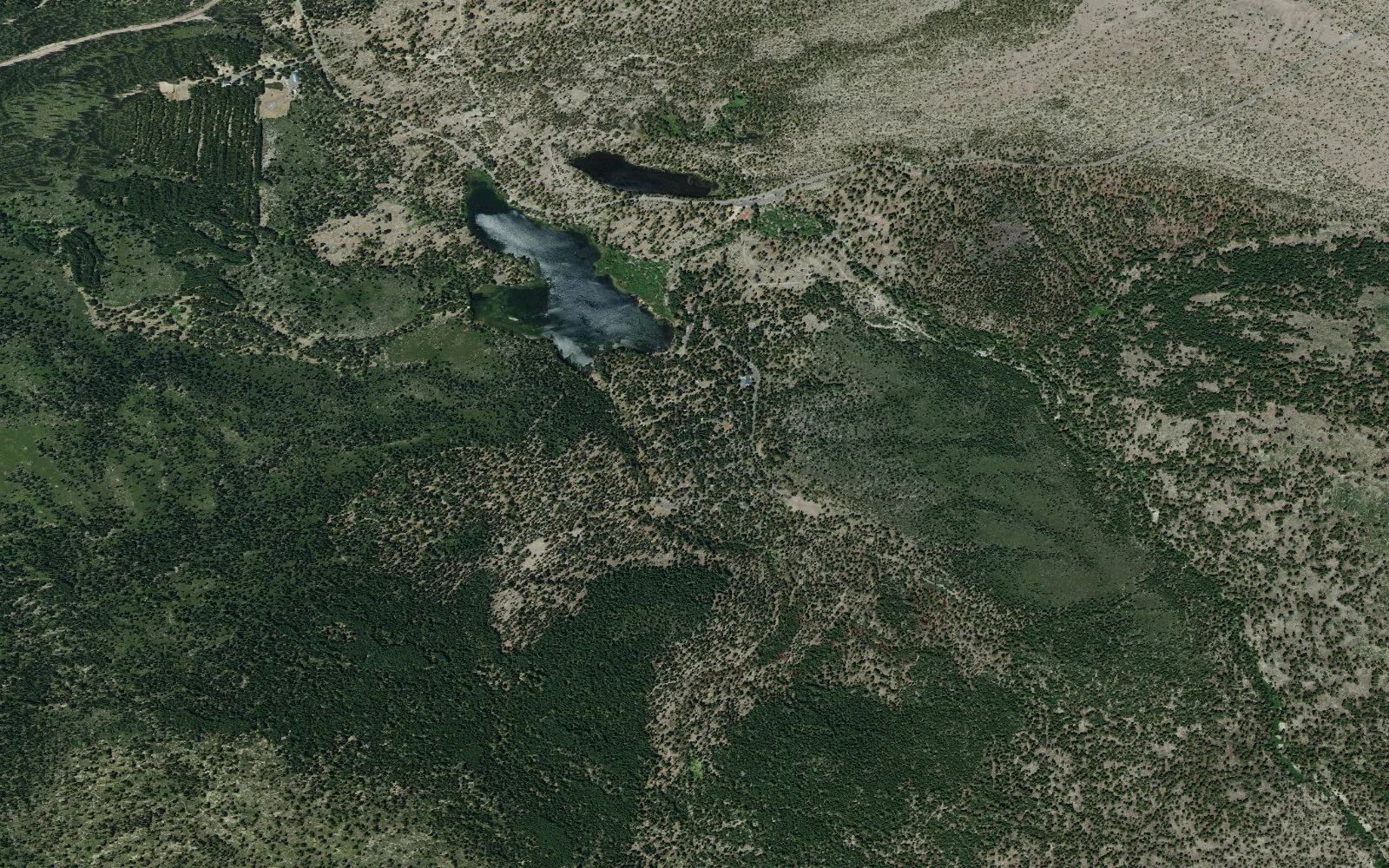 Aerial view centered on Manzanita Lake Campground