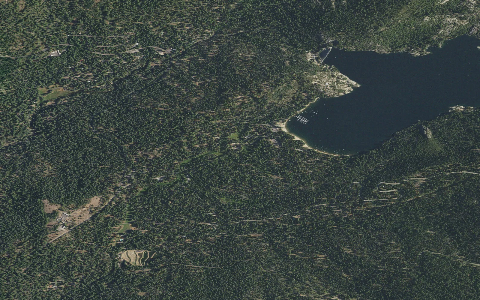Aerial view centered on Pinecrest Campground