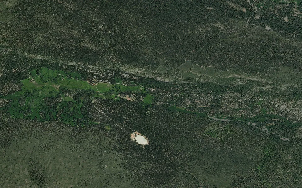 Aerial view centered on Warner Valley Campground