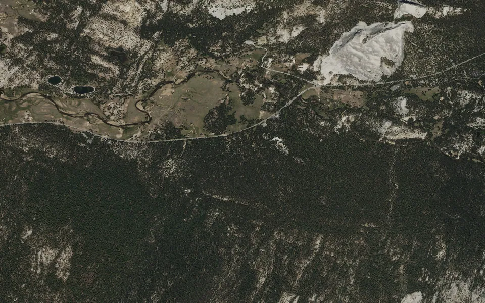 Aerial view centered on Tuolumne Meadows Campground