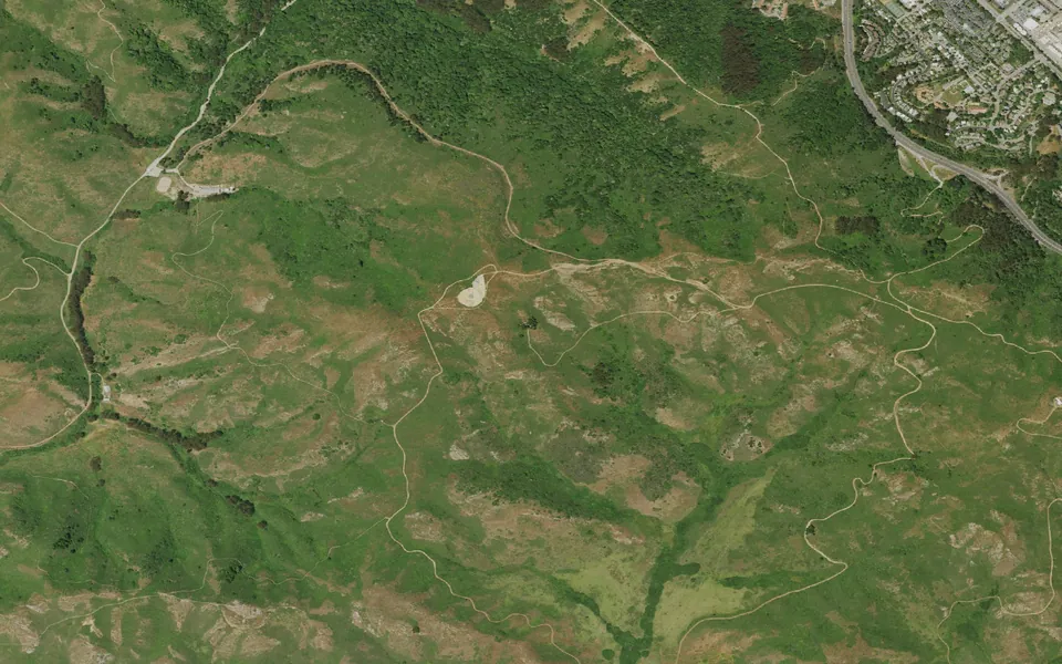 Aerial view centered on Hawk Campground