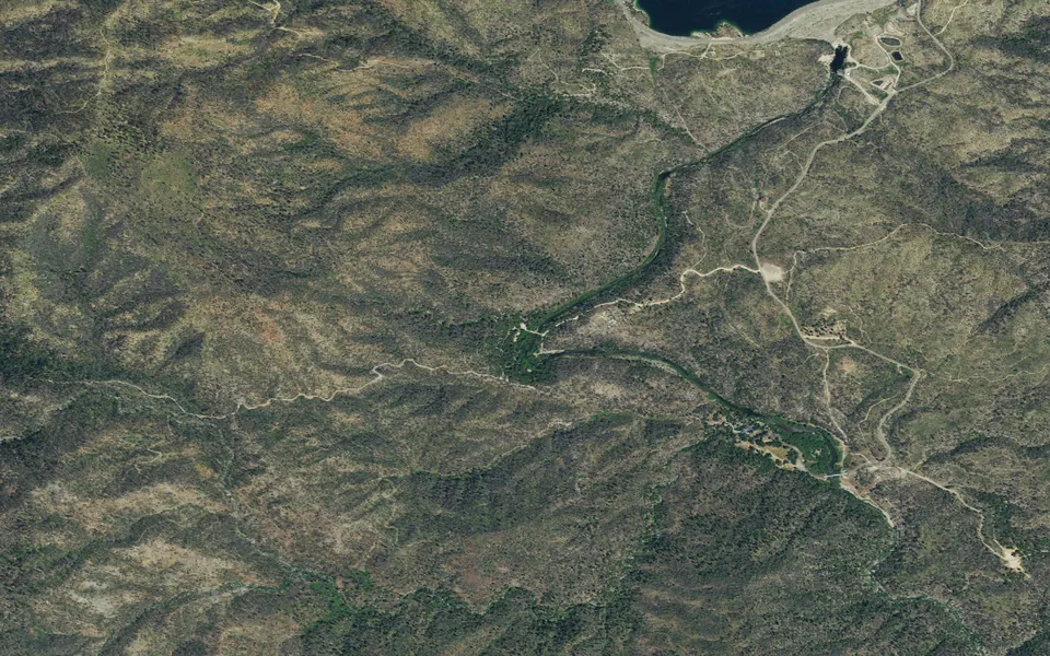 Aerial view centered on PELTIER BRIDGE PRIMITIVE CAMPGROUND