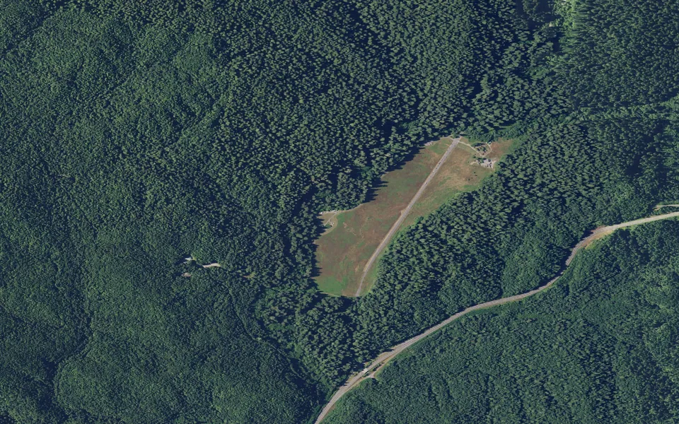 Aerial view centered on Elk Prairie Campground