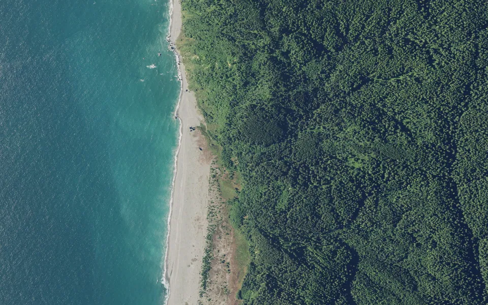 Aerial view centered on Ossagon Creek Trail Camp