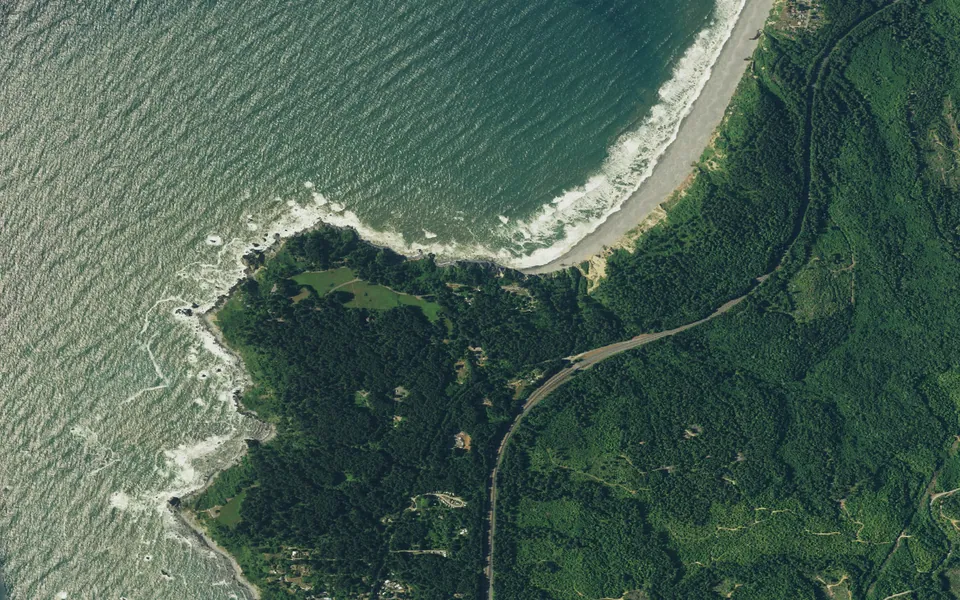 Aerial view centered on Agate Beach