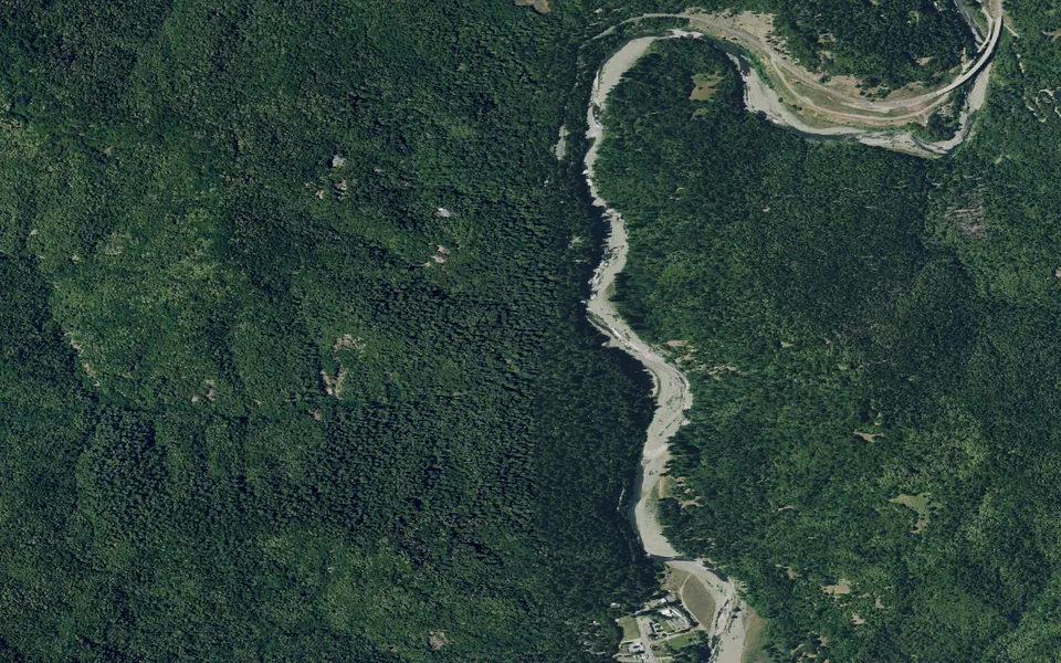 Aerial view centered on Huckleberry Campground