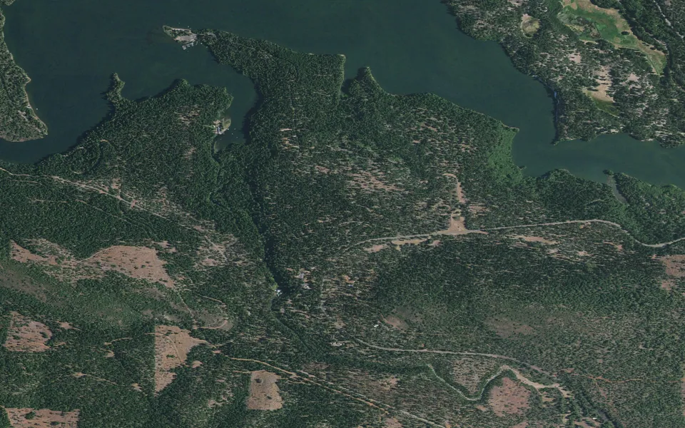 Aerial view centered on Pioneer Campground