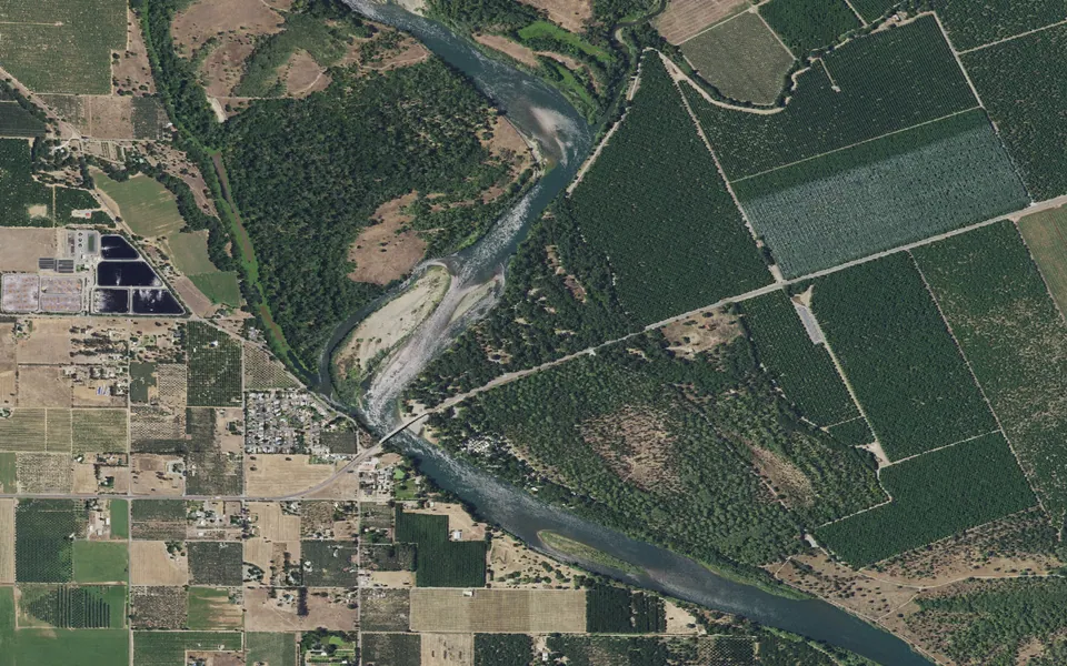 Aerial view centered on Woodson Bridge Campground