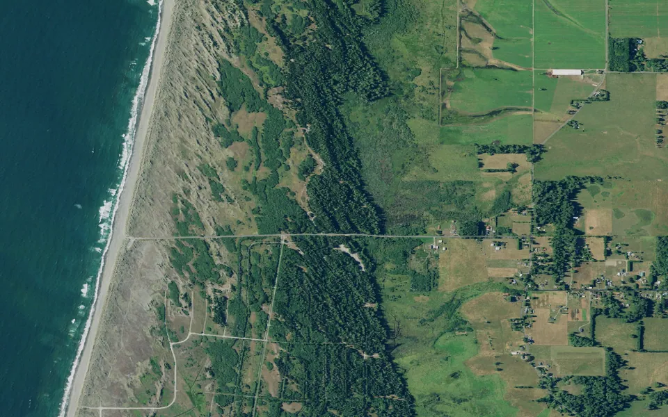 Aerial view centered on Tolowa Dunes SP Environmental Camp