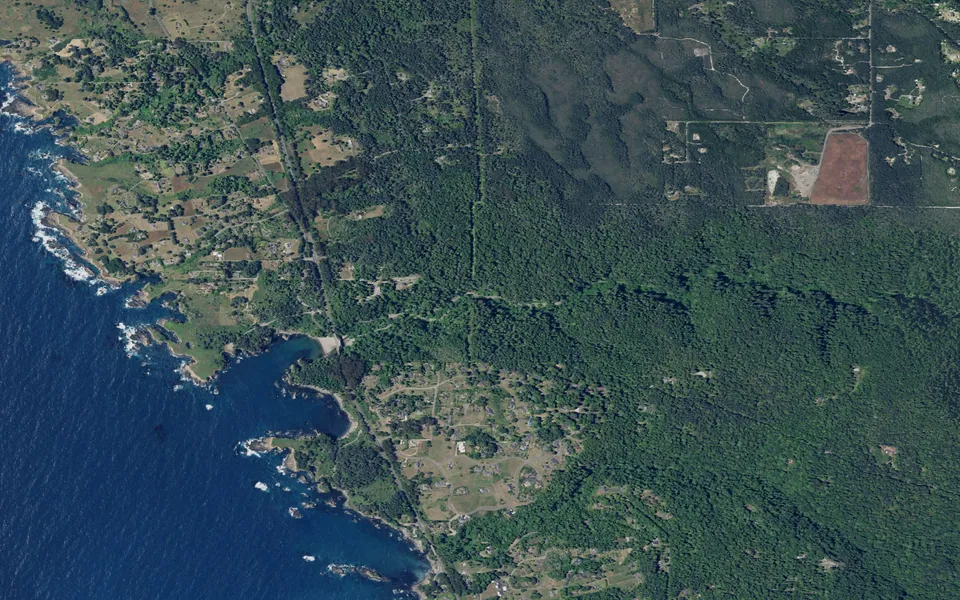 Aerial view centered on Russian Gulch Campground