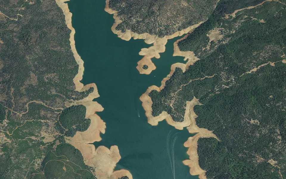 Aerial view centered on Boomer Ravine Boat-in Camp