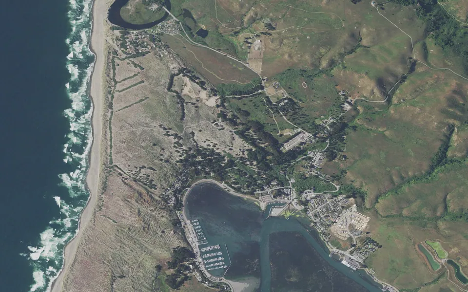 Aerial view centered on Bodega Dunes Campground