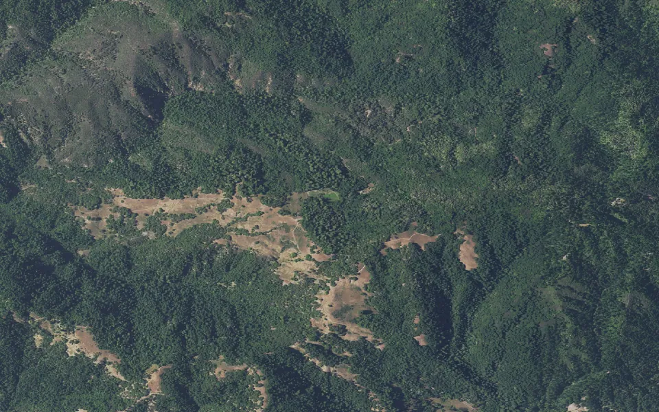 Aerial view centered on Bullfrog Pond Campground