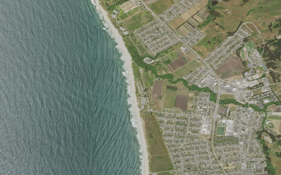 Aerial view centered on Francis Beach Campground