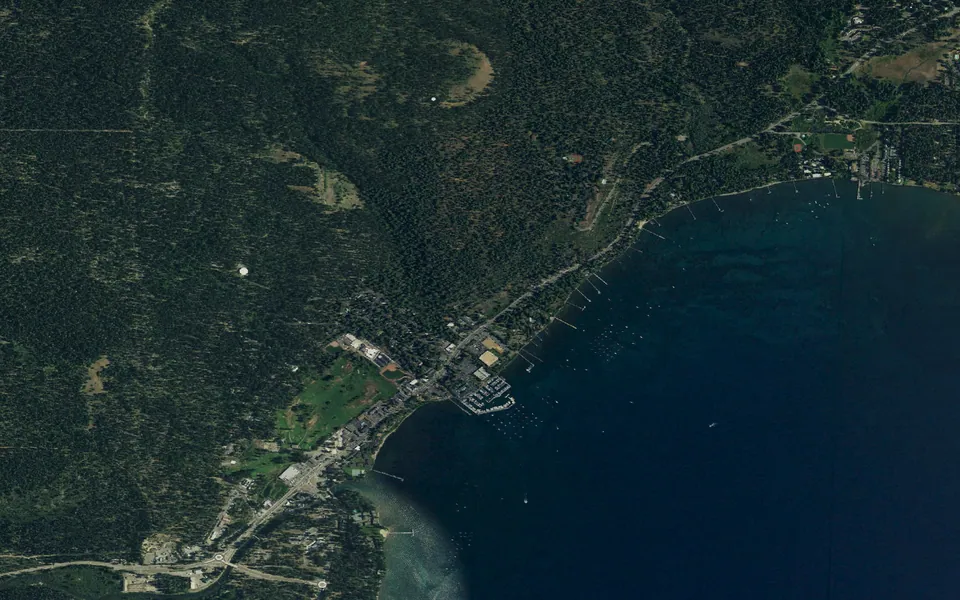 Aerial view centered on Tahoe SRA Family Camp Area