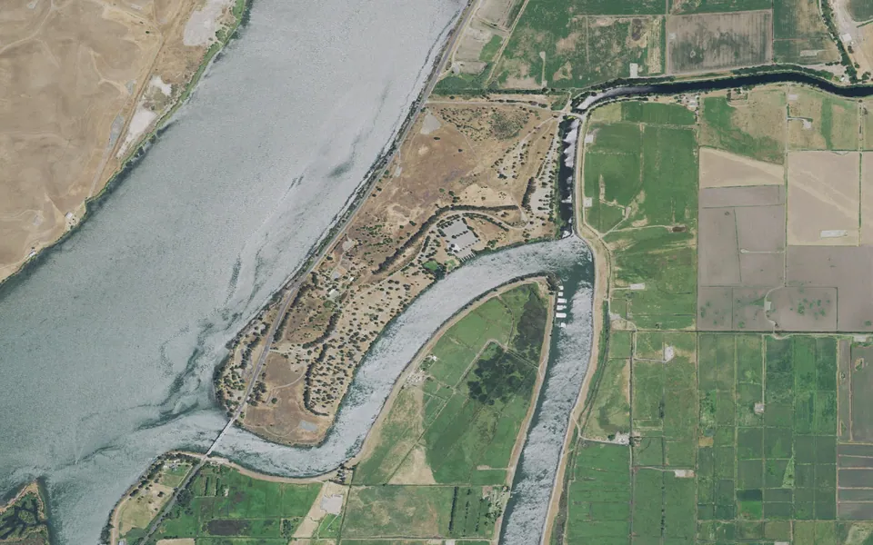 Aerial view centered on Brannan Island Walk-in Campsites