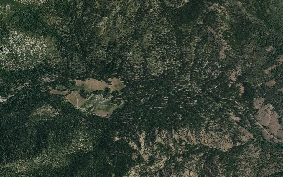 Aerial view centered on Grover Hot Springs Campground