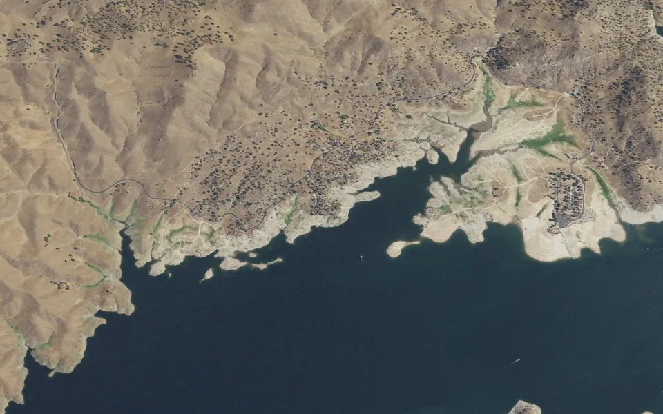 Aerial view centered on Rocky Point Campground
