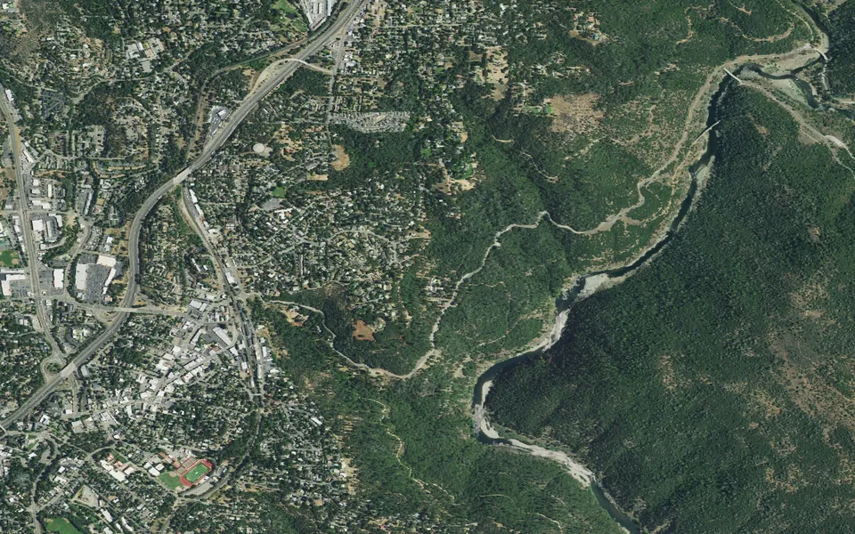 Aerial view centered on River Permit Camping