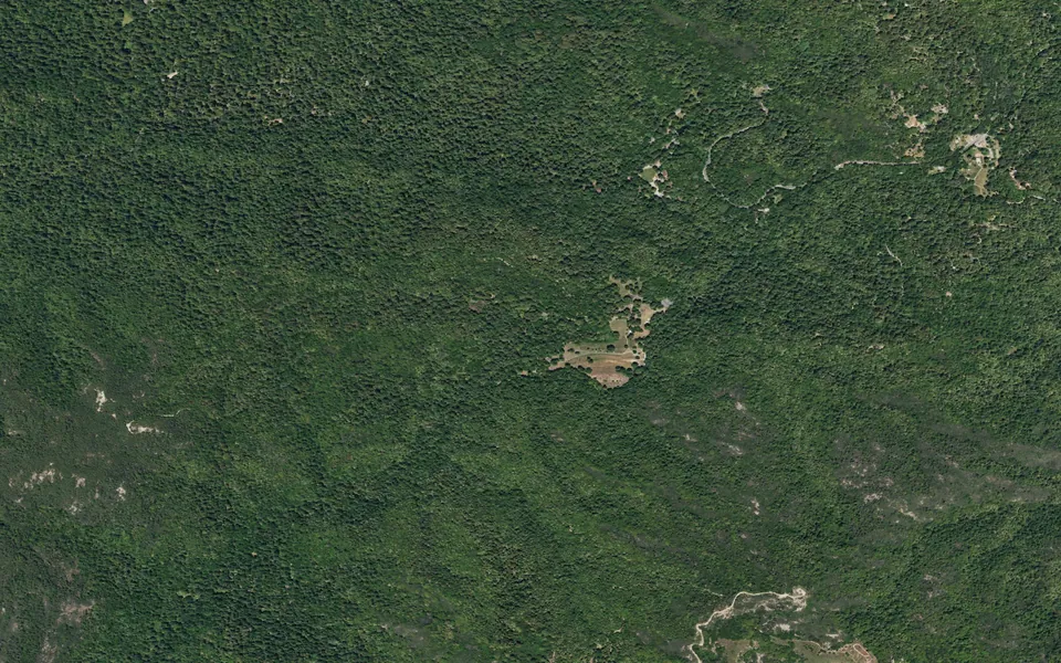 Aerial view centered on Little Basin Campground