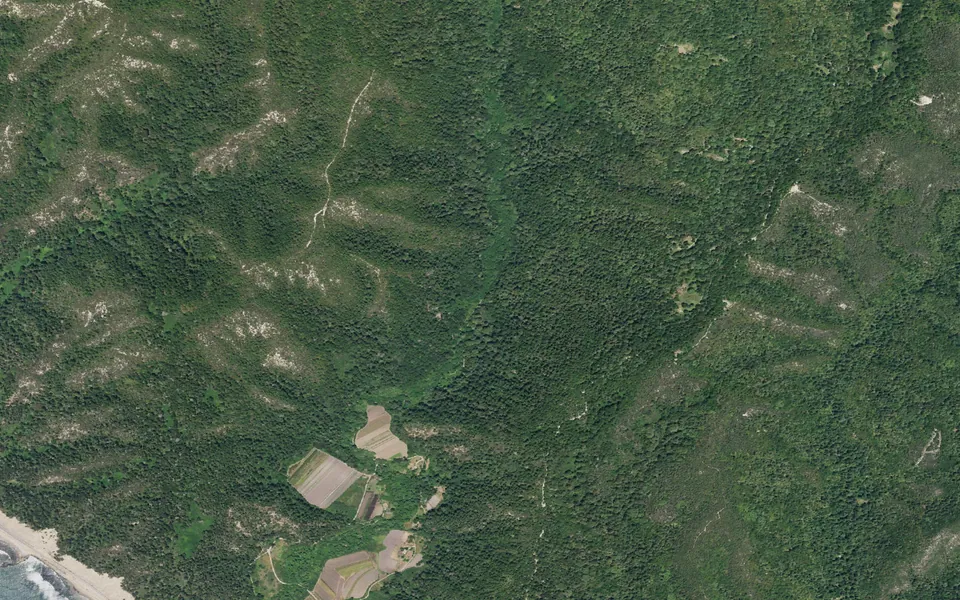 Aerial view centered on Twin Redwoods Trail Camp