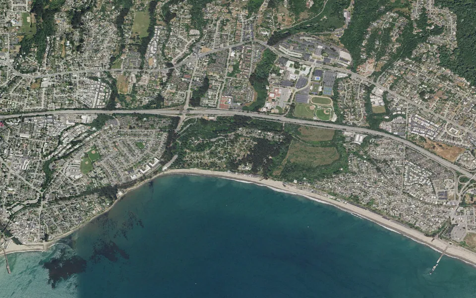 Aerial view centered on New Brighton Campground