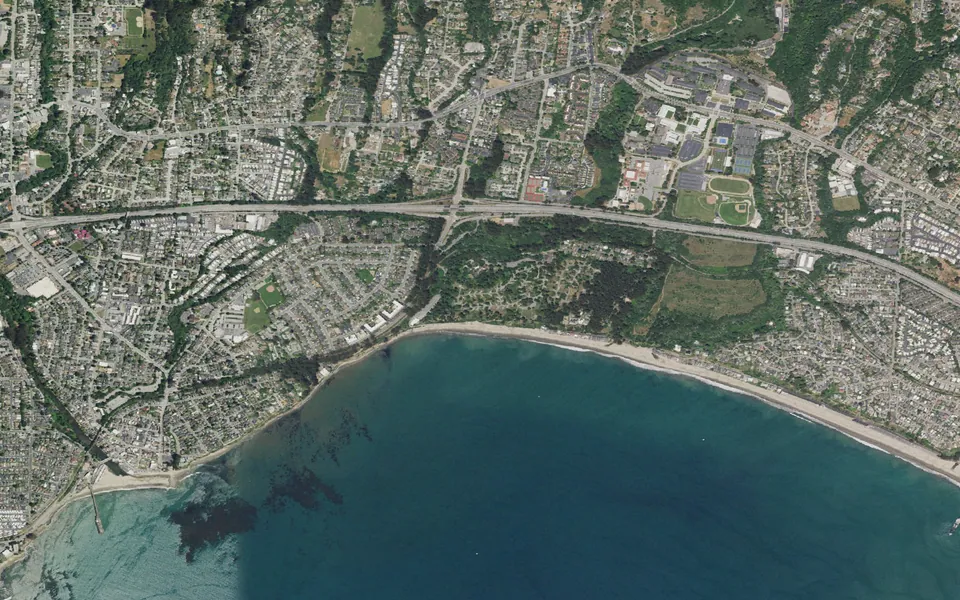 Aerial view centered on New Brighton SB Family Campground