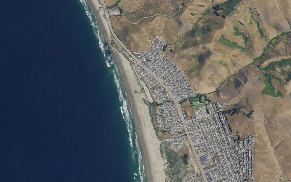 Aerial view centered on Morro Strand Campground