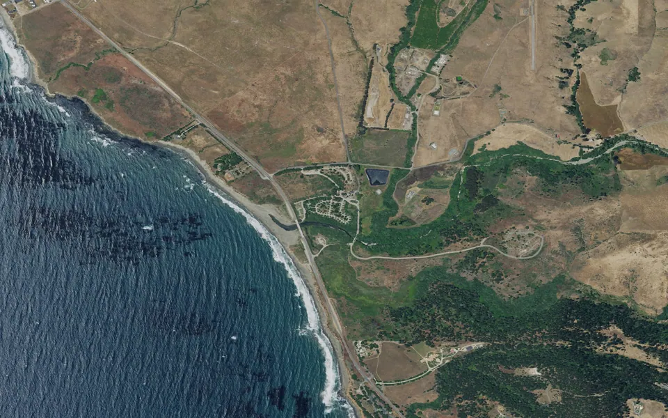 Aerial view centered on San Simeon Campground