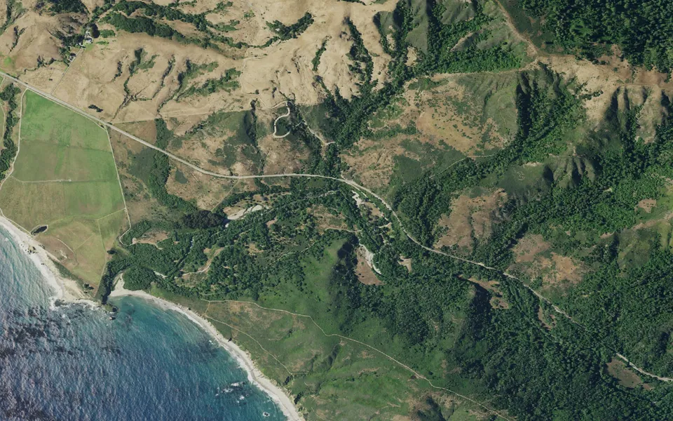 Aerial view centered on Andrew Molera Trail Camp