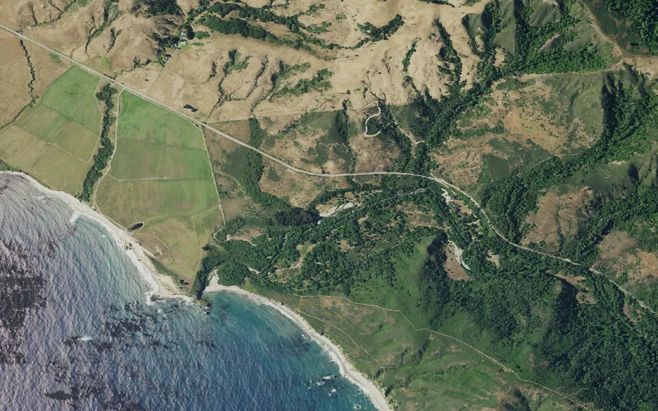 Aerial view centered on NORTH OF RIVER - GRD WALKING CAMP