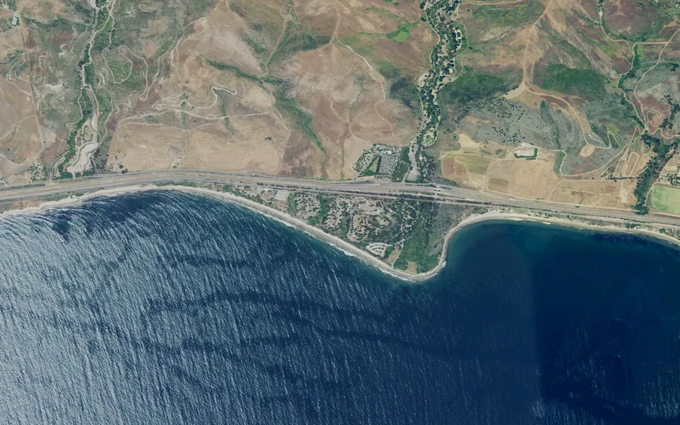 Aerial view centered on El Capitán State Beach Campground