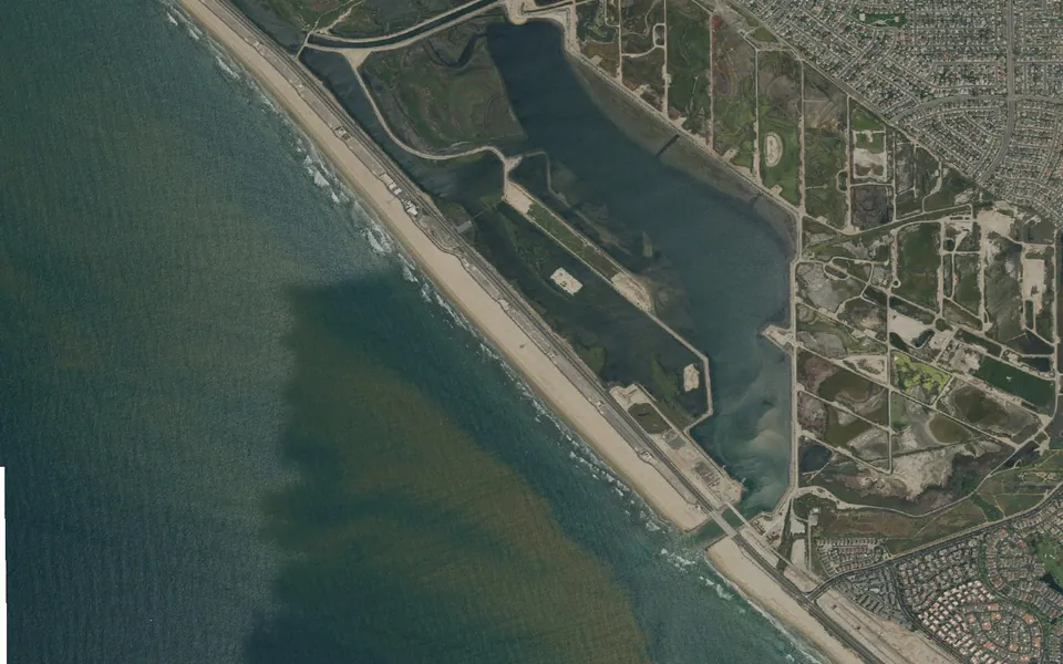 Aerial view centered on Bolsa Chica Campground