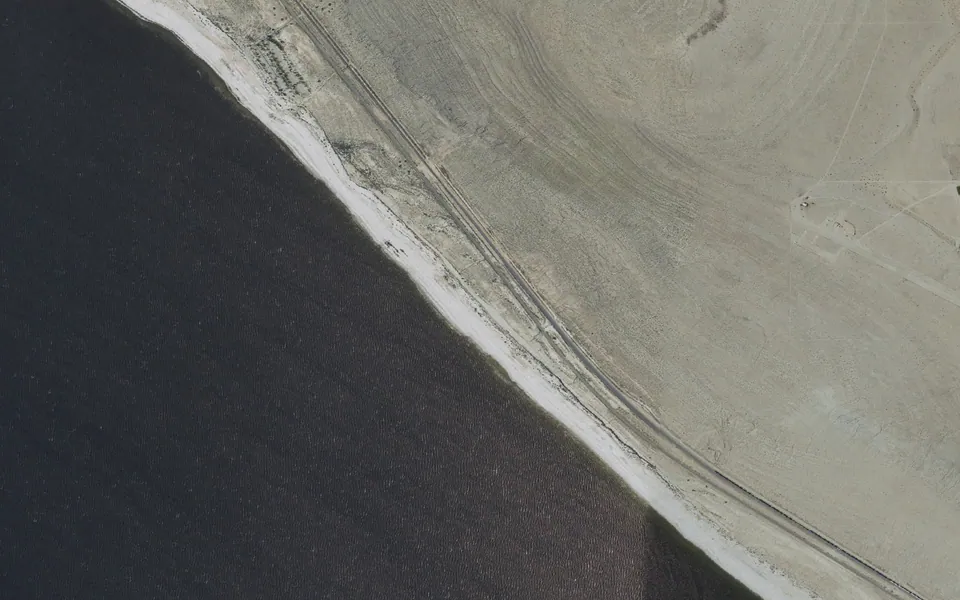 Aerial view centered on Corvina Beach Campground