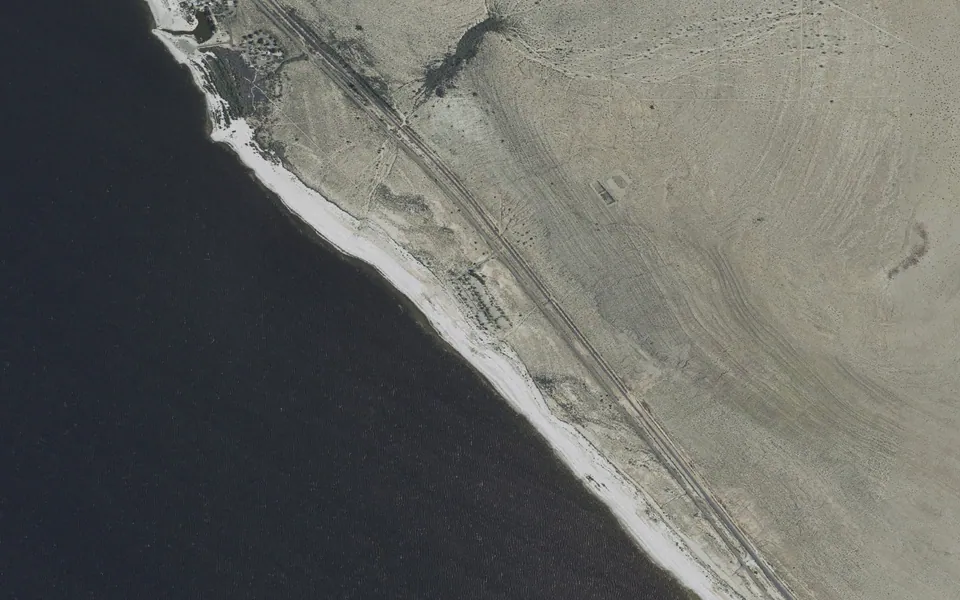 Aerial view centered on Mecca Beach Campground