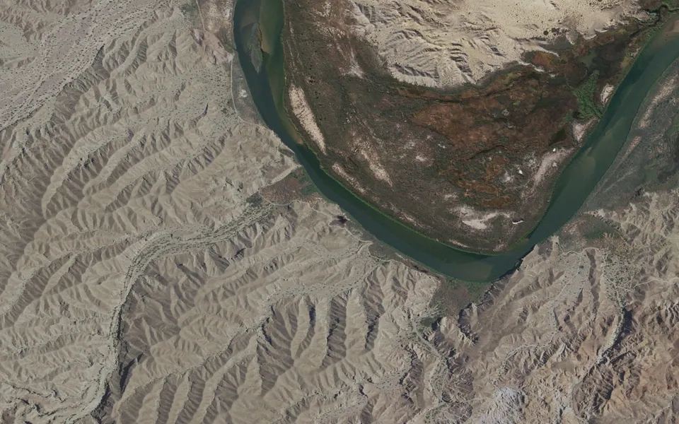 Aerial view centered on Carrizo Boat-in Camp