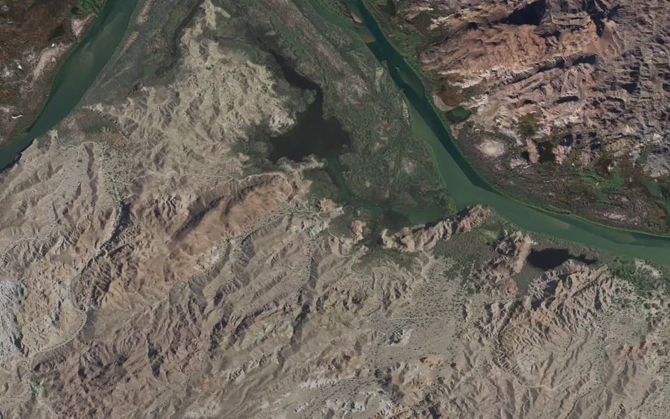 Aerial view centered on Taylor Lake Camp