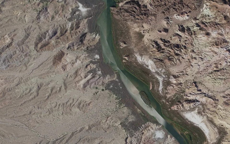 Aerial view centered on The Outpost
