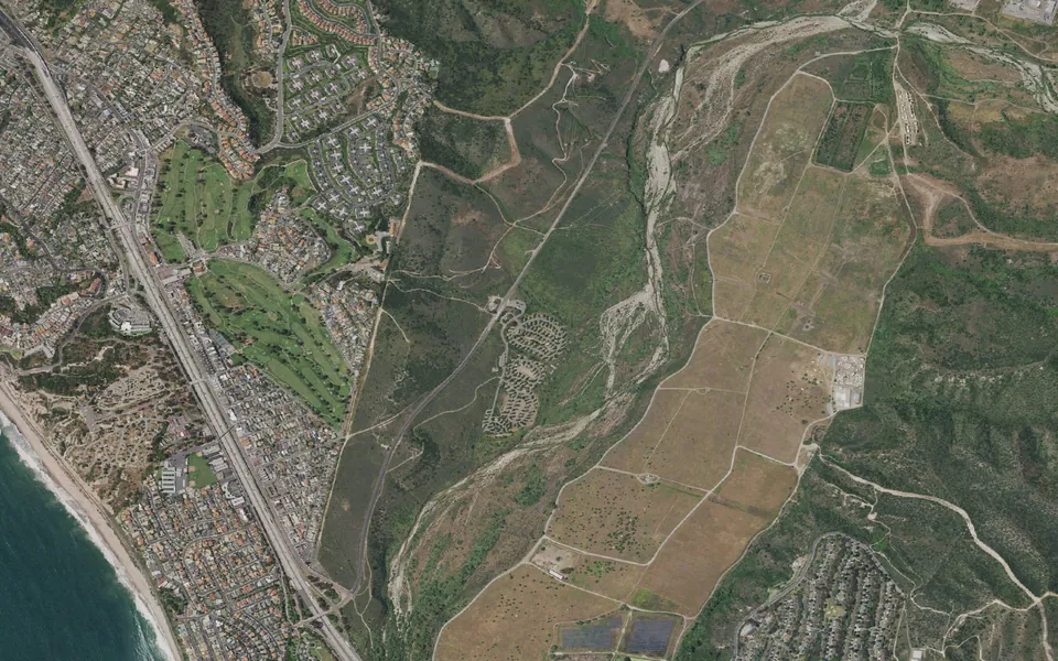 Aerial view centered on San Mateo Campground