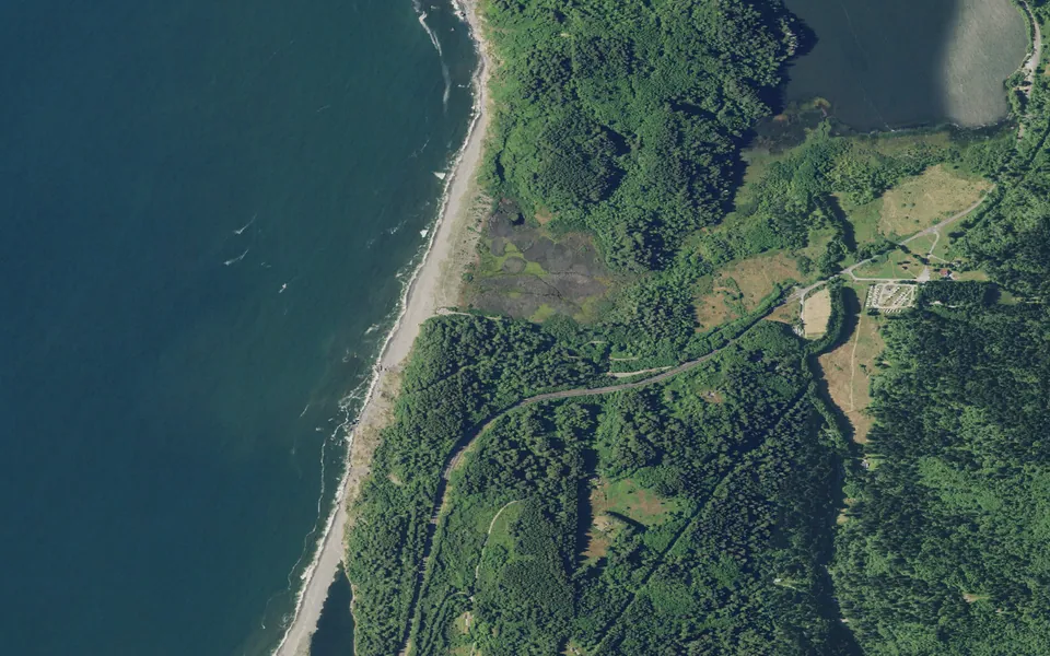 Aerial view centered on Big Lagoon County Park Campground