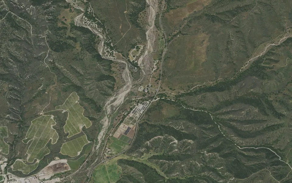 Aerial view centered on Ronald W. Caspers Wilderness Park Campground
