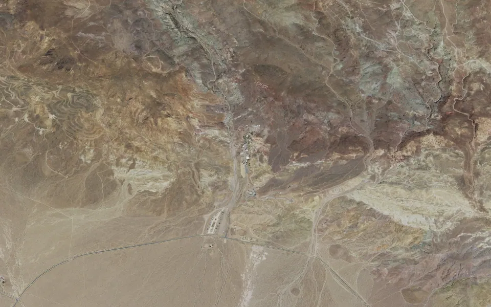 Aerial view centered on Calico Ghost Town Regional Park Campground